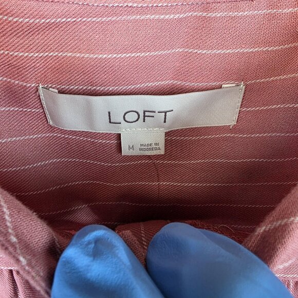LOFT Shirt Womens Medium Pink Stripe Cotton Long Sleeve Button Front Blouse - Picture 6 of 9